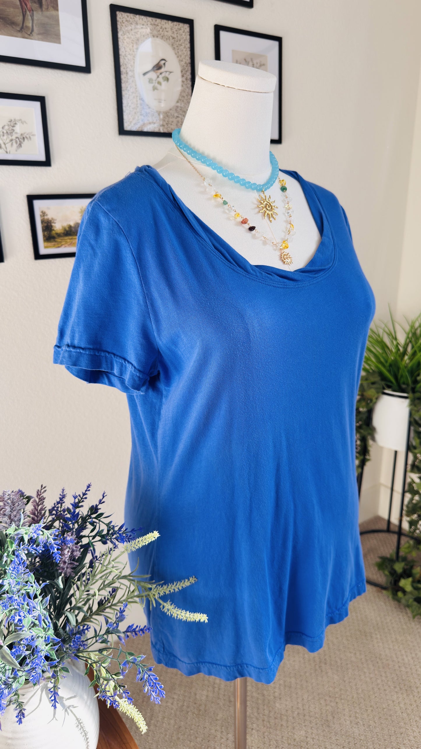 Lantana Casuals Blue Short Sleeve Scoop Neck Top Size L
