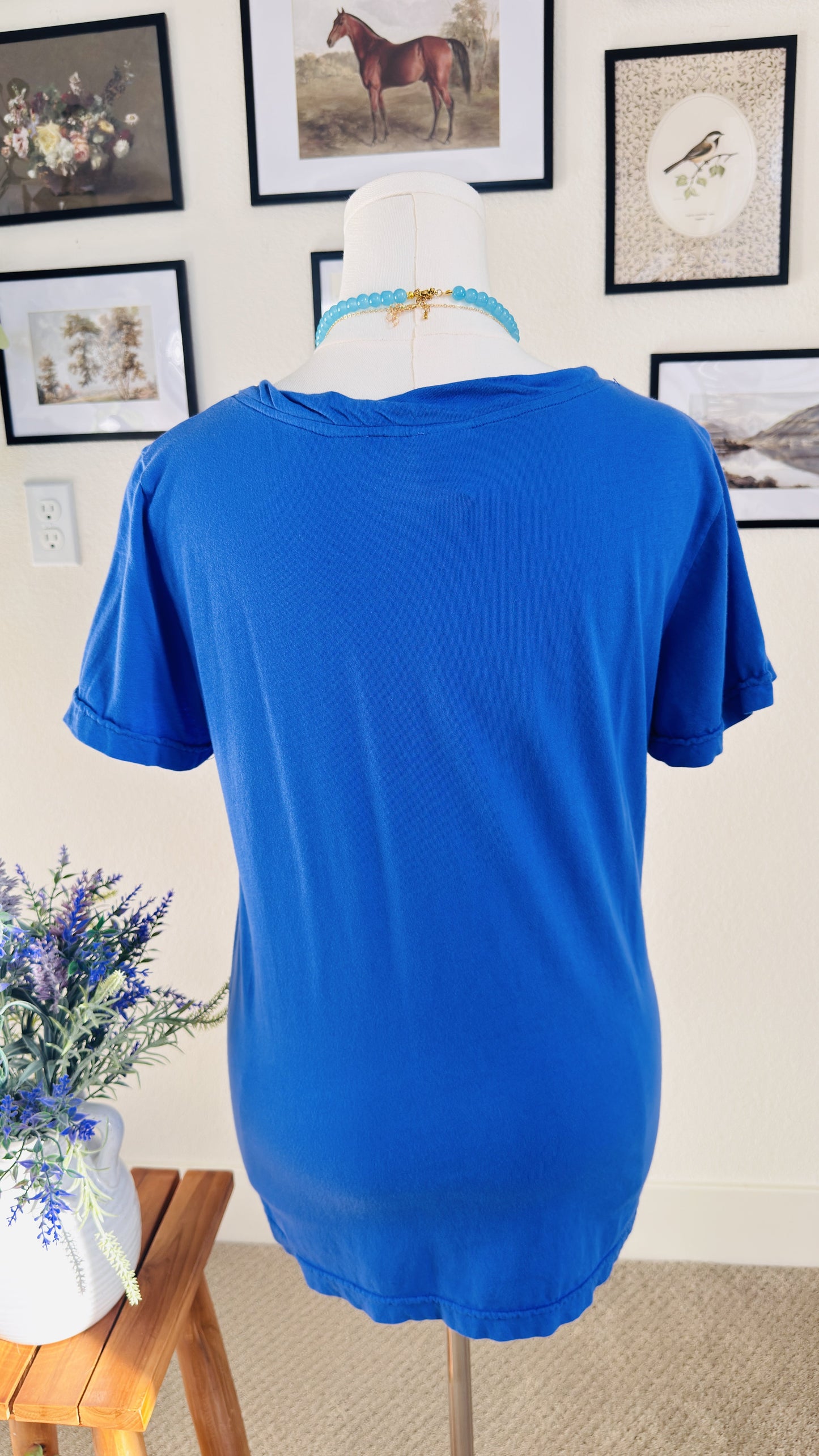 Lantana Casuals Blue Short Sleeve Scoop Neck Top Size L