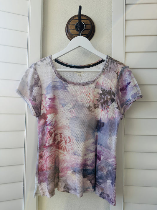 Pilcro Abstract Floral Mesh Short Sleeve Top - Size S