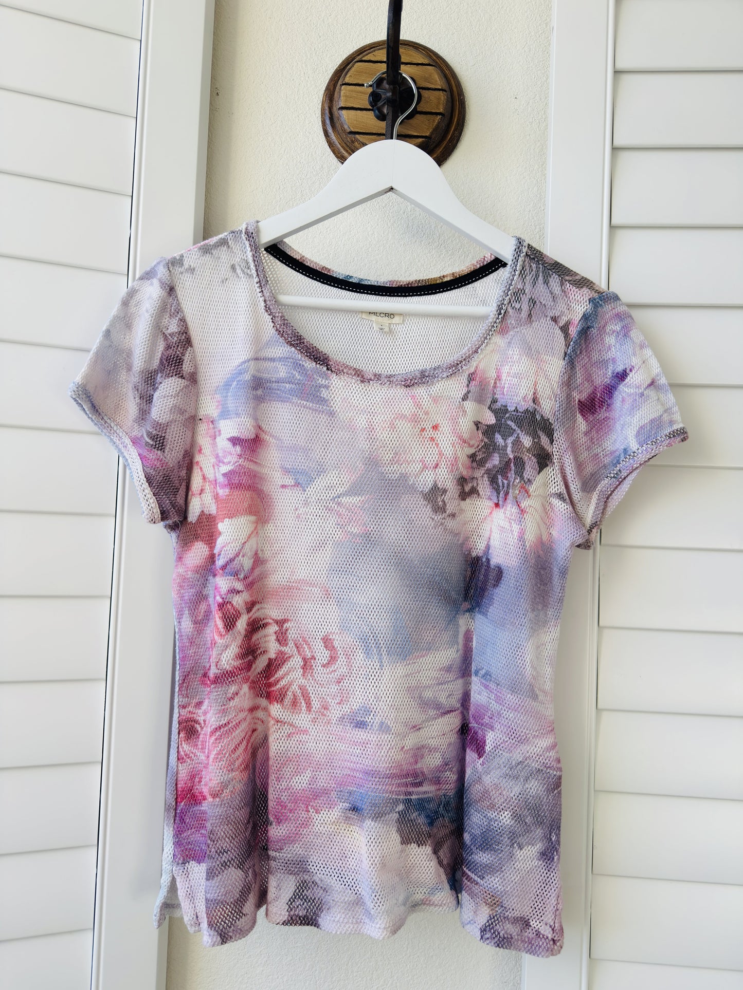 Pilcro Abstract Floral Mesh Short Sleeve Top - Size S