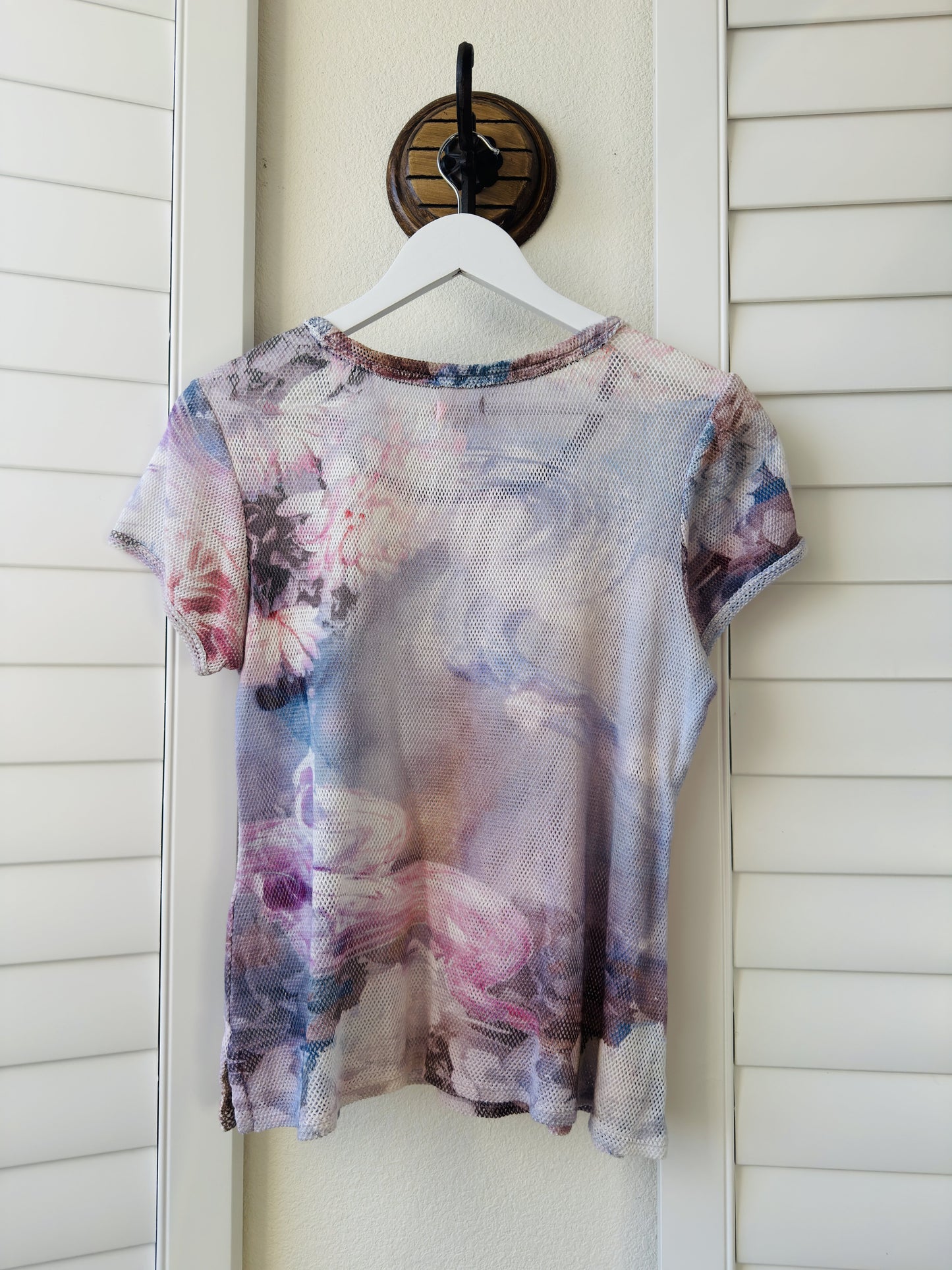 Pilcro Abstract Floral Mesh Short Sleeve Top - Size S