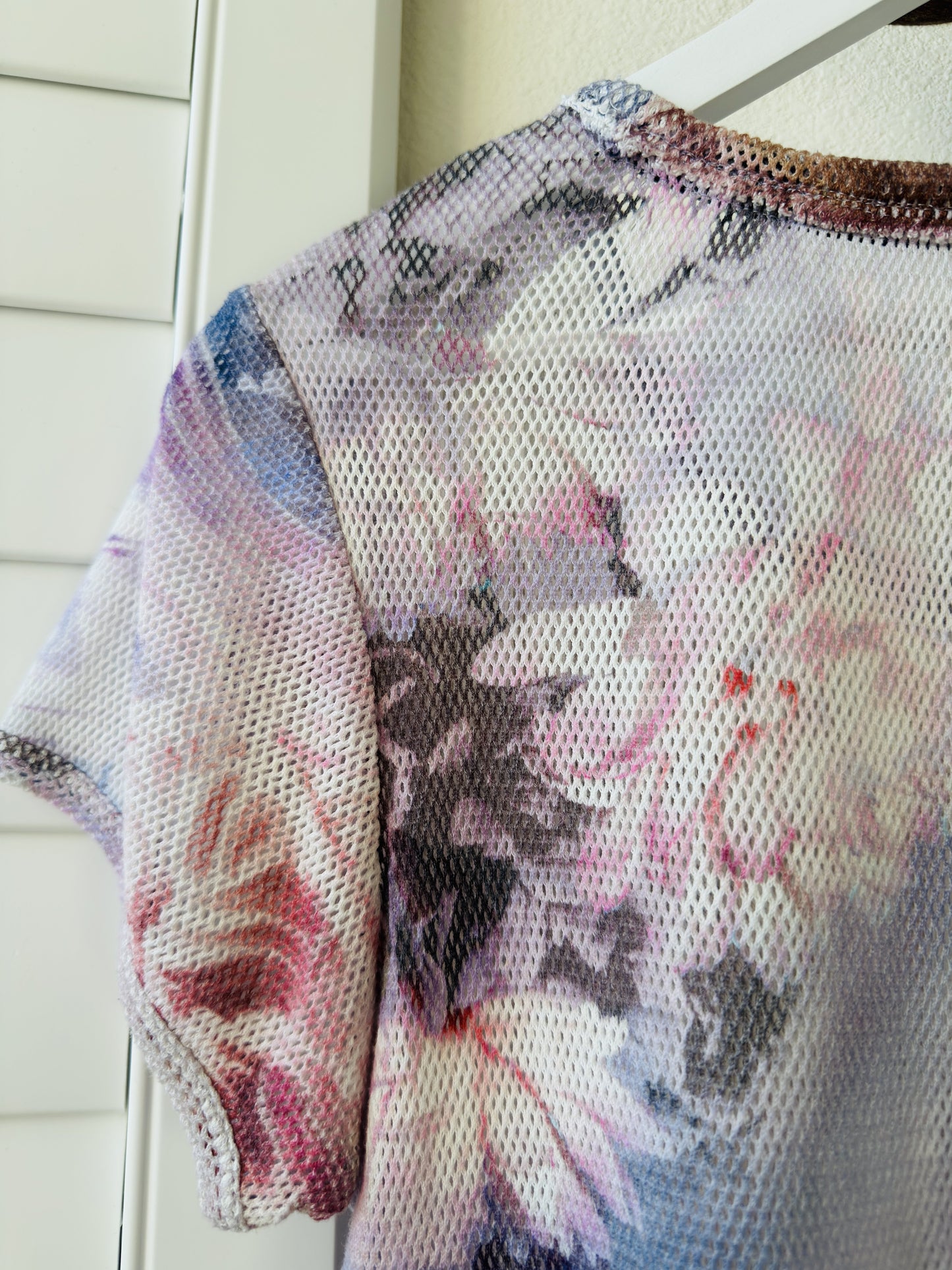 Pilcro Abstract Floral Mesh Short Sleeve Top - Size S