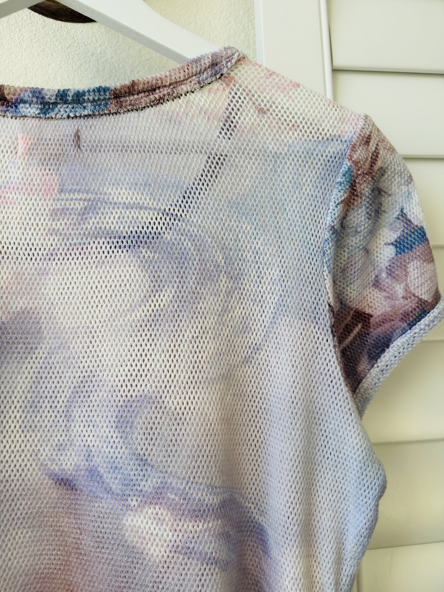 Pilcro Abstract Floral Mesh Short Sleeve Top - Size S