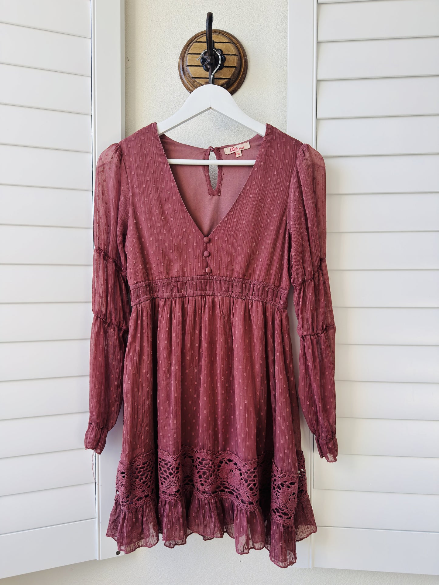Fille Rose Swiss Dot Long Sleeve Mini Dress - Size M