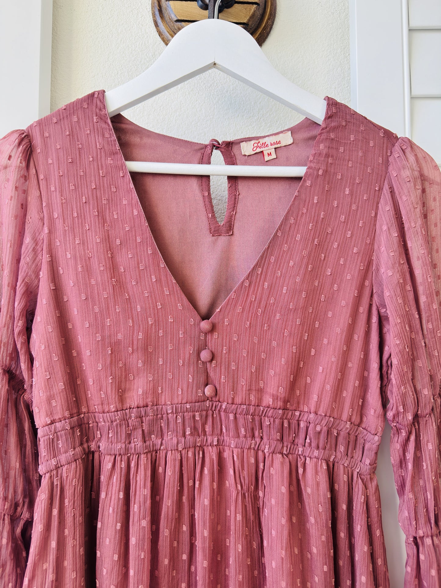 Fille Rose Swiss Dot Long Sleeve Mini Dress - Size M