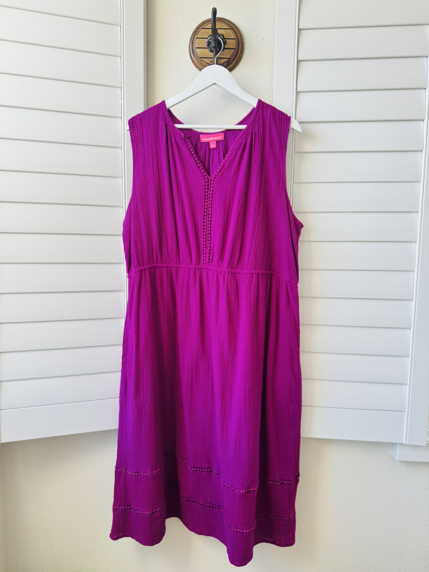Woman Within Magenta Cotton Sleeveless Midi Dress - Size 1X