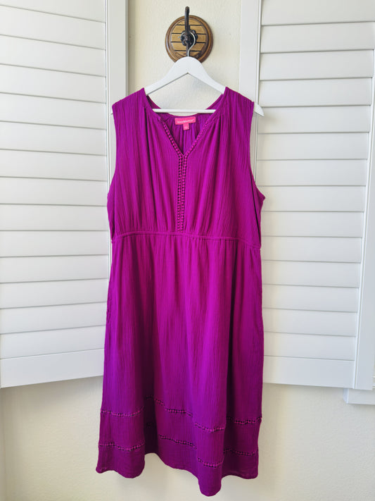 Woman Within Magenta Cotton Sleeveless Midi Dress - Size 1X