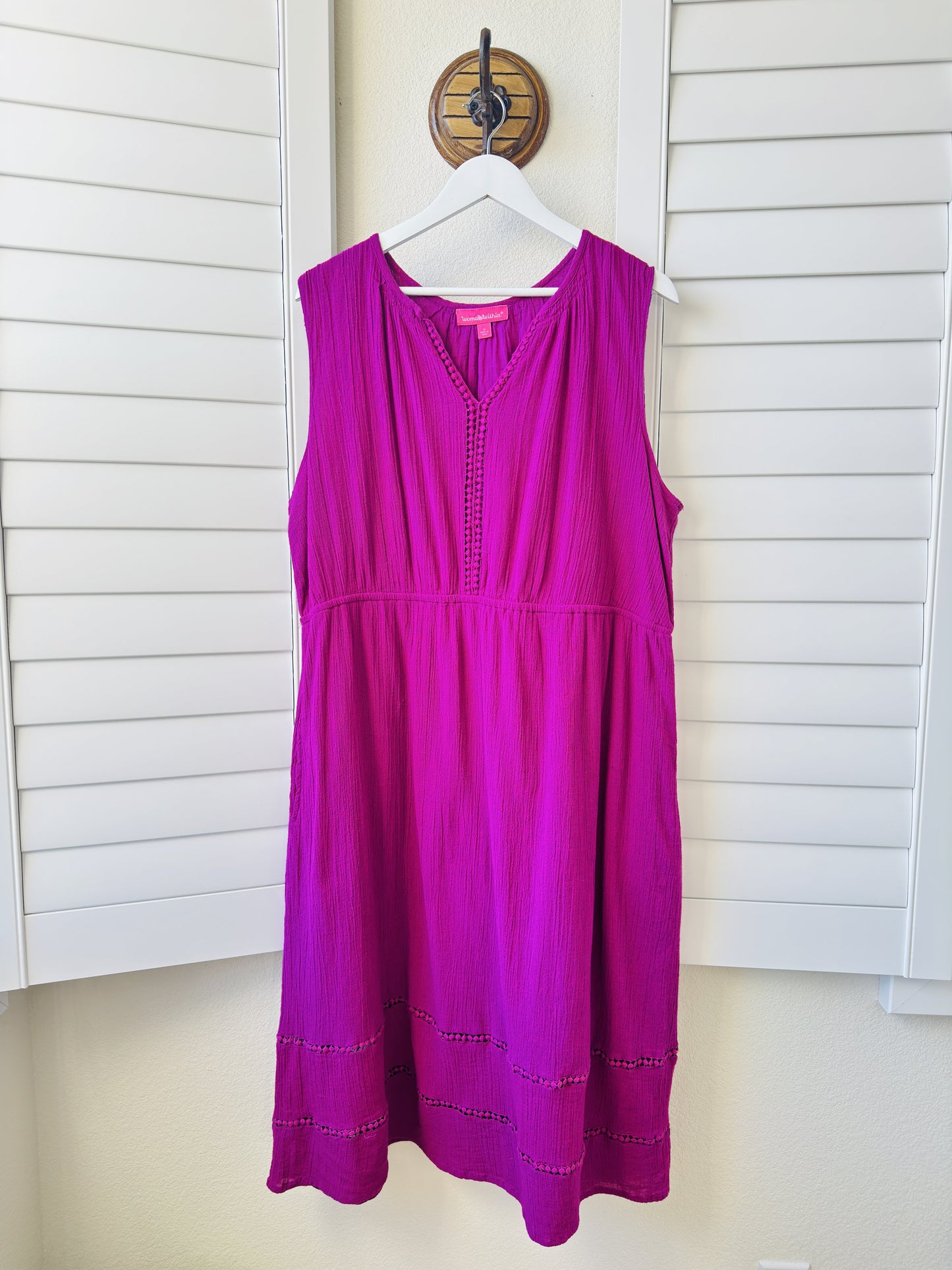 Woman Within Magenta Cotton Sleeveless Midi Dress - Size 1X