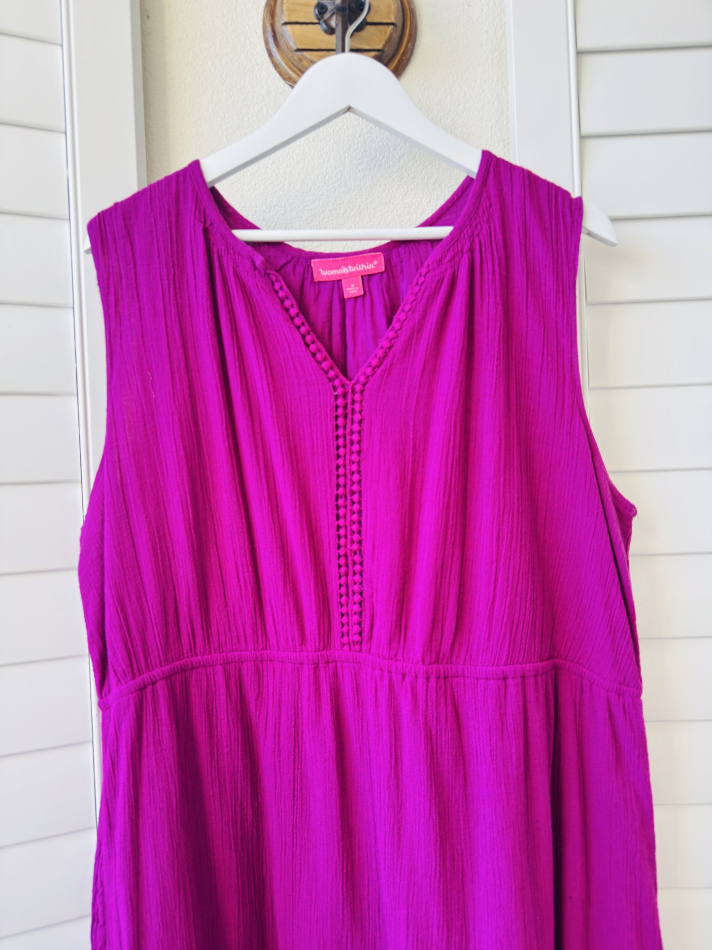 Woman Within Magenta Cotton Sleeveless Midi Dress - Size 1X