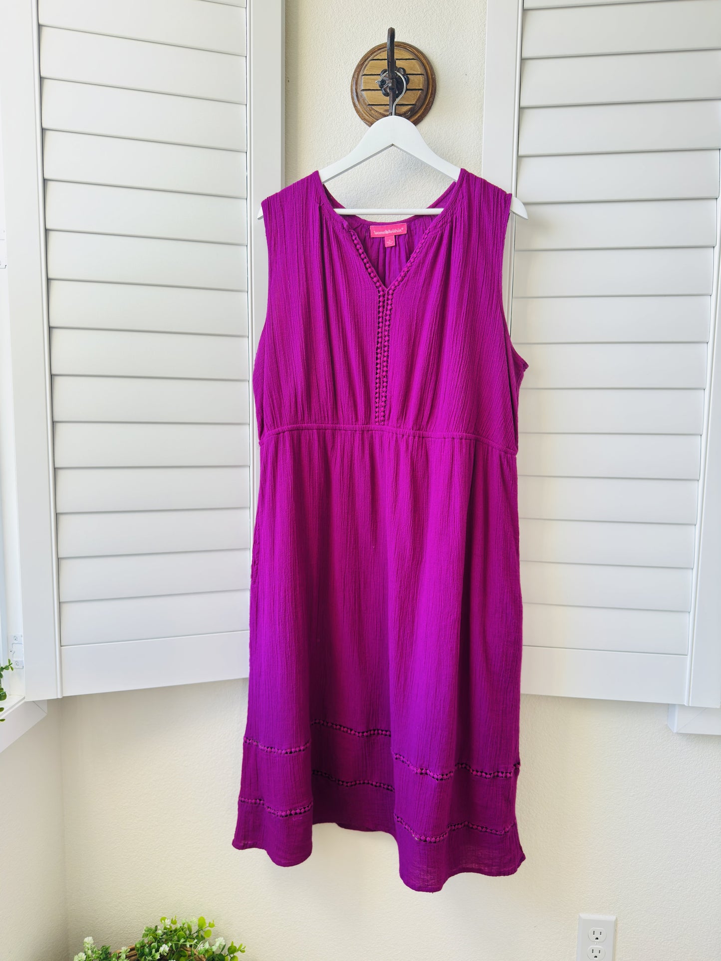 Woman Within Magenta Cotton Sleeveless Midi Dress - Size 1X