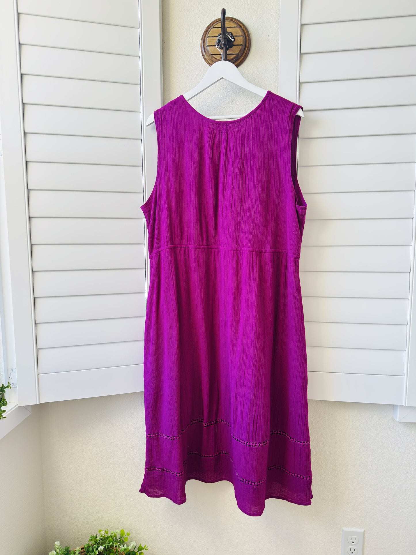 Woman Within Magenta Cotton Sleeveless Midi Dress - Size 1X