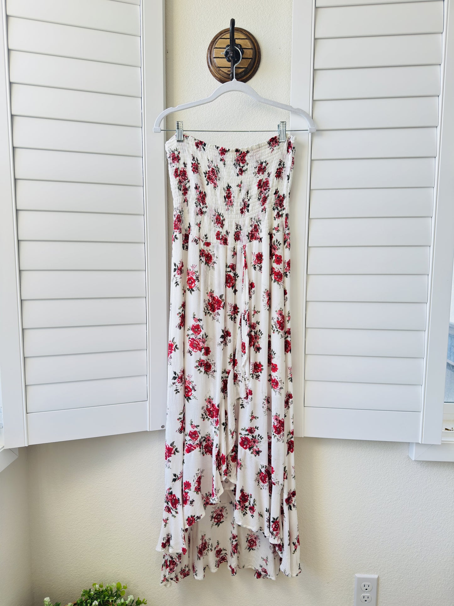 Bongo Strapless Floral Smocked High-Low Maxi Dress Size XL