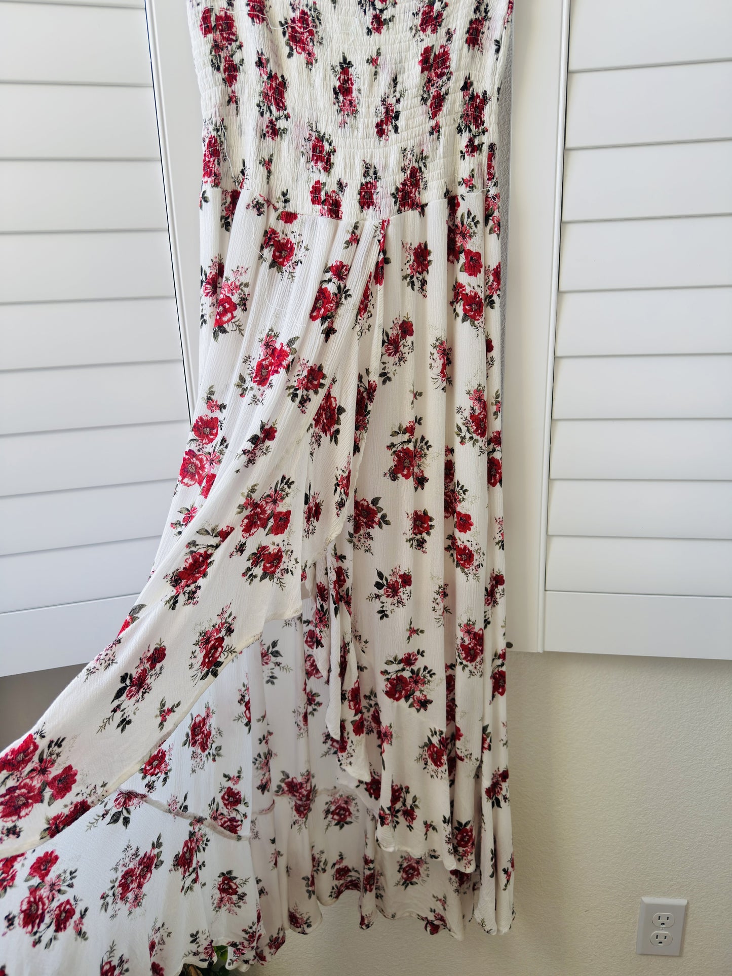 Bongo Strapless Floral Smocked High-Low Maxi Dress Size XL