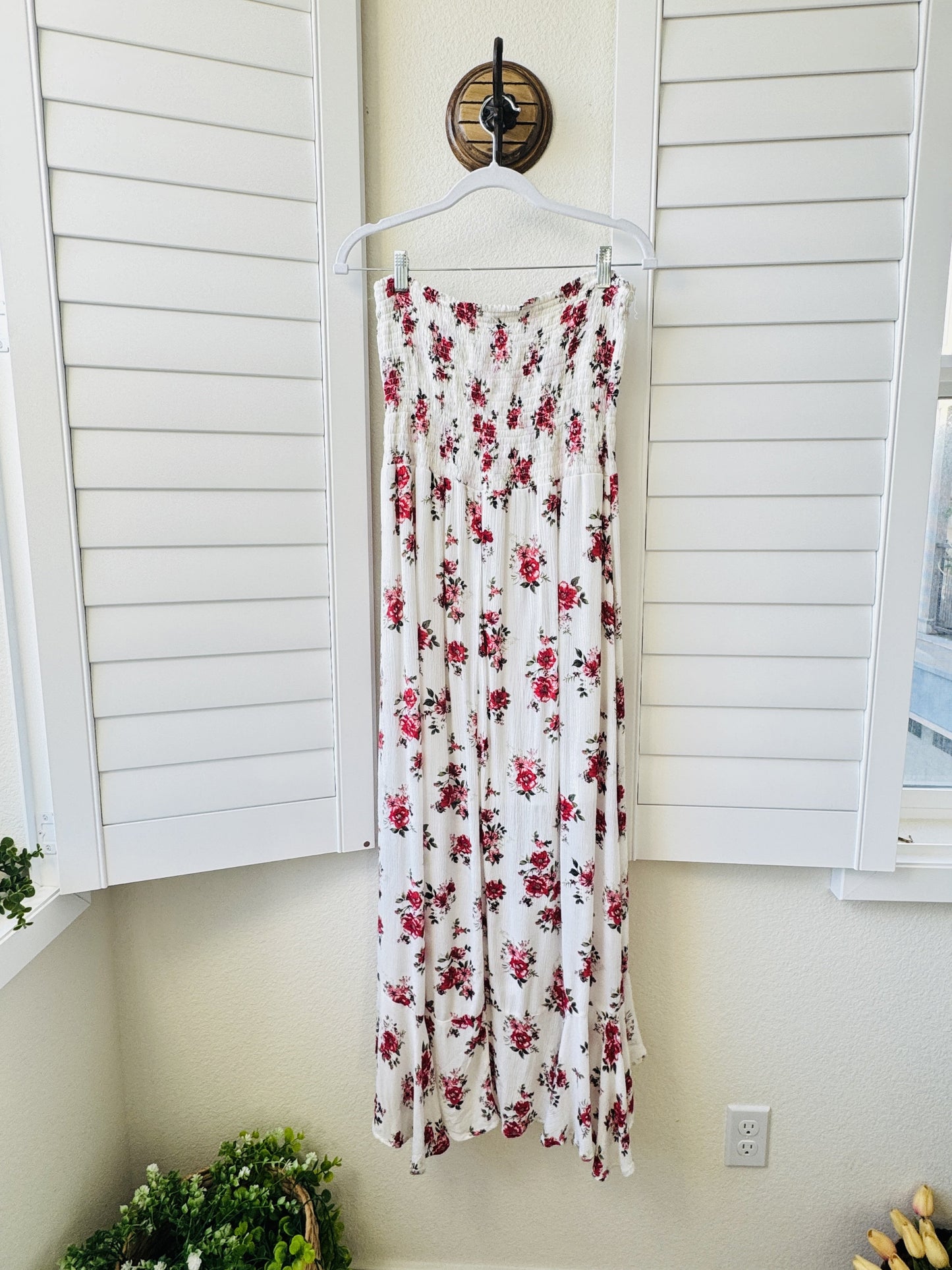 Bongo Strapless Floral Smocked High-Low Maxi Dress Size XL