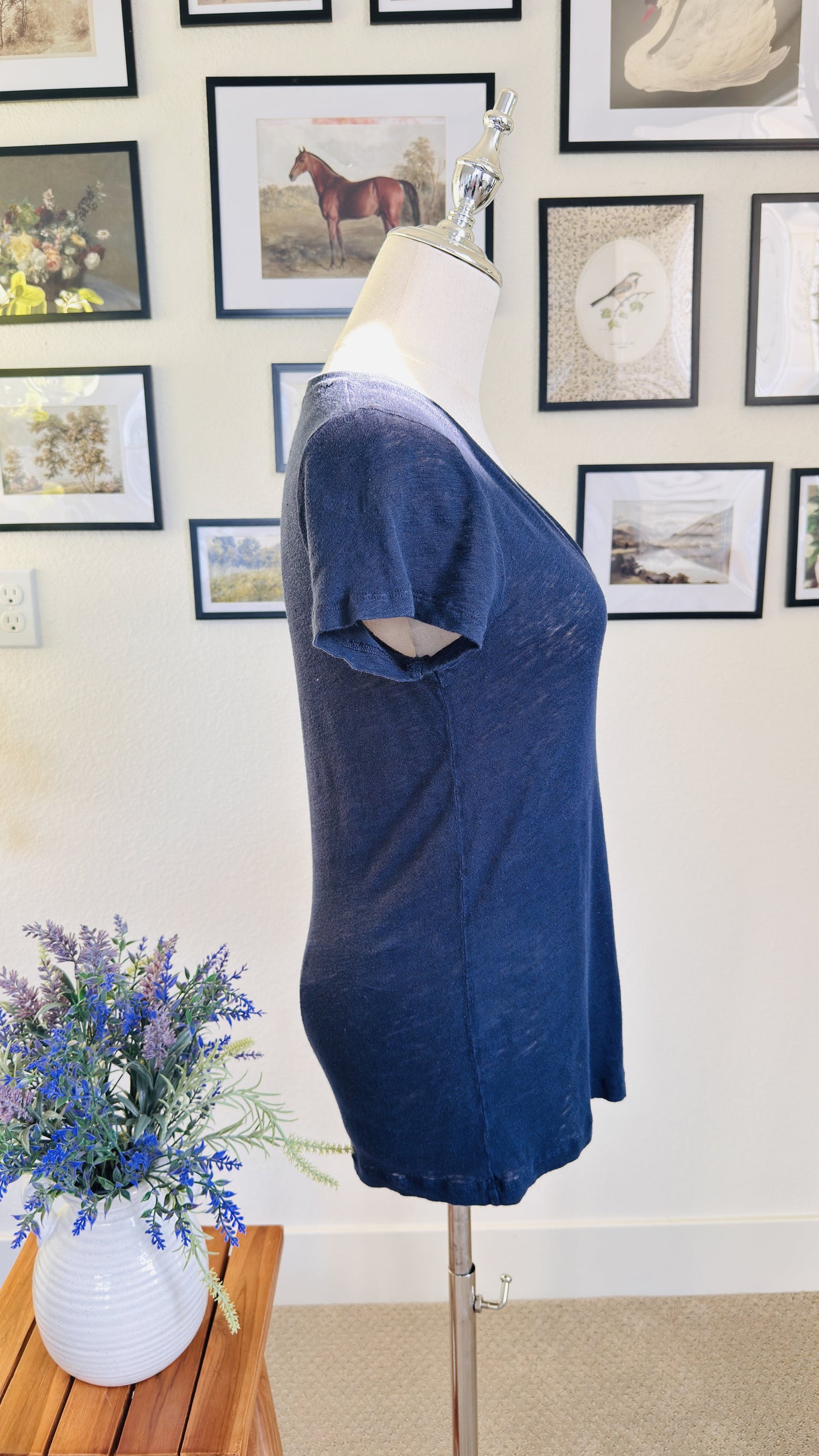 J.Crew Navy Blue 100% Linen V-Neck Short Sleeve T-Shirt Size S