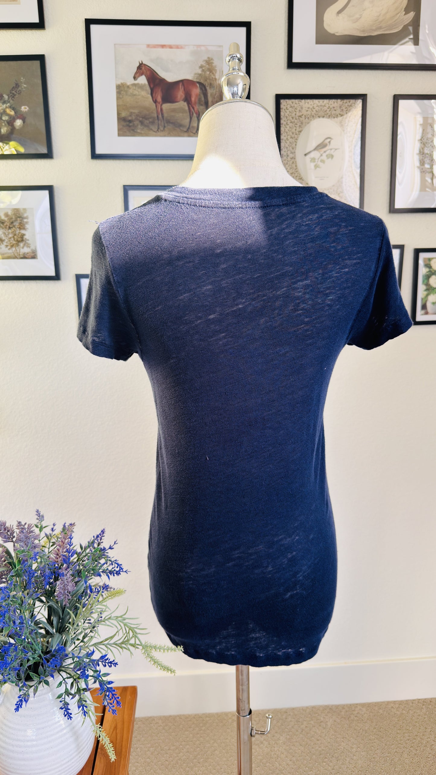 J.Crew Navy Blue 100% Linen V-Neck Short Sleeve T-Shirt Size S