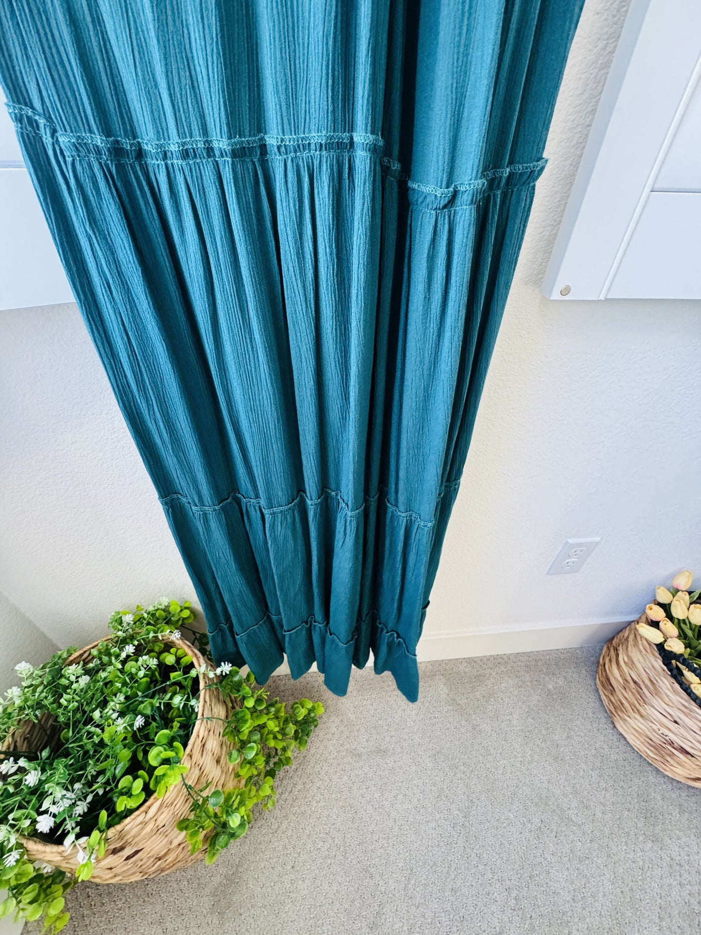 Justify Teal Tie-Front Tiered Maxi Dress - Size M