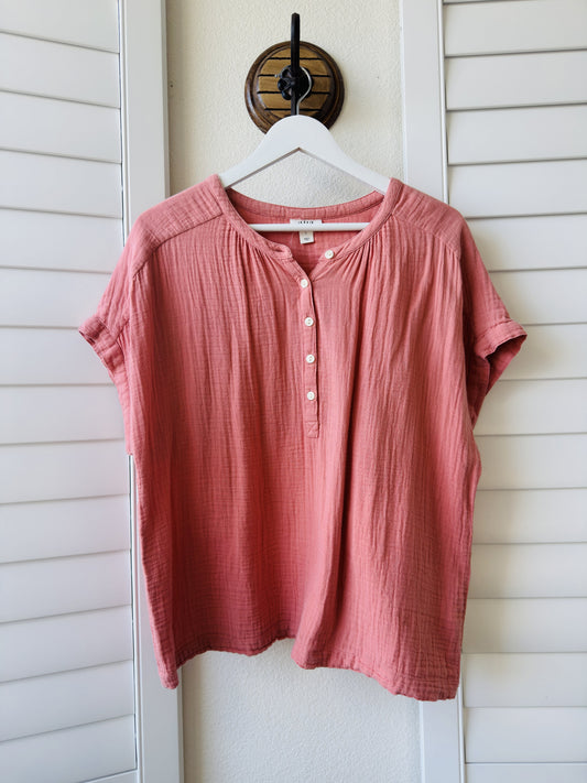 a.n.a Coral Double Gauze Henley Top - Size L