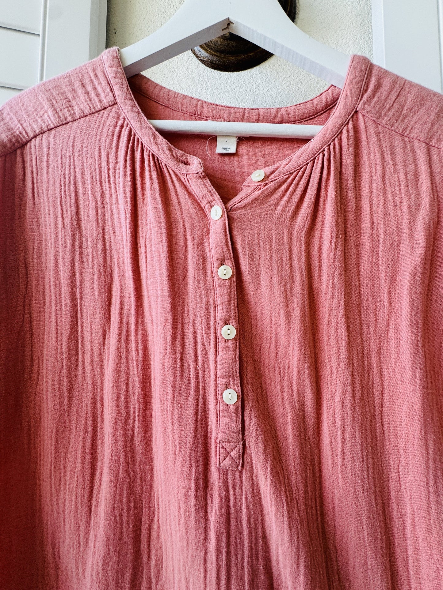 a.n.a Coral Double Gauze Henley Top - Size L