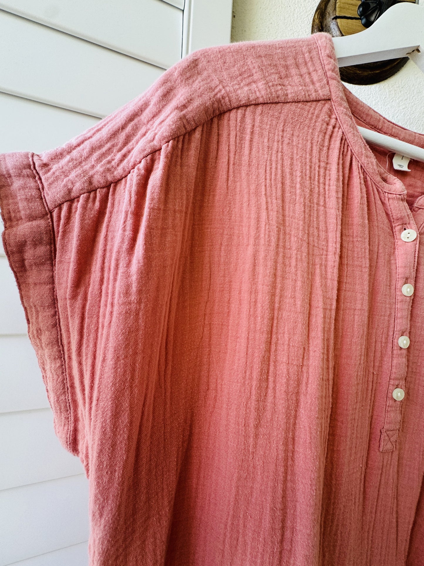 a.n.a Coral Double Gauze Henley Top - Size L