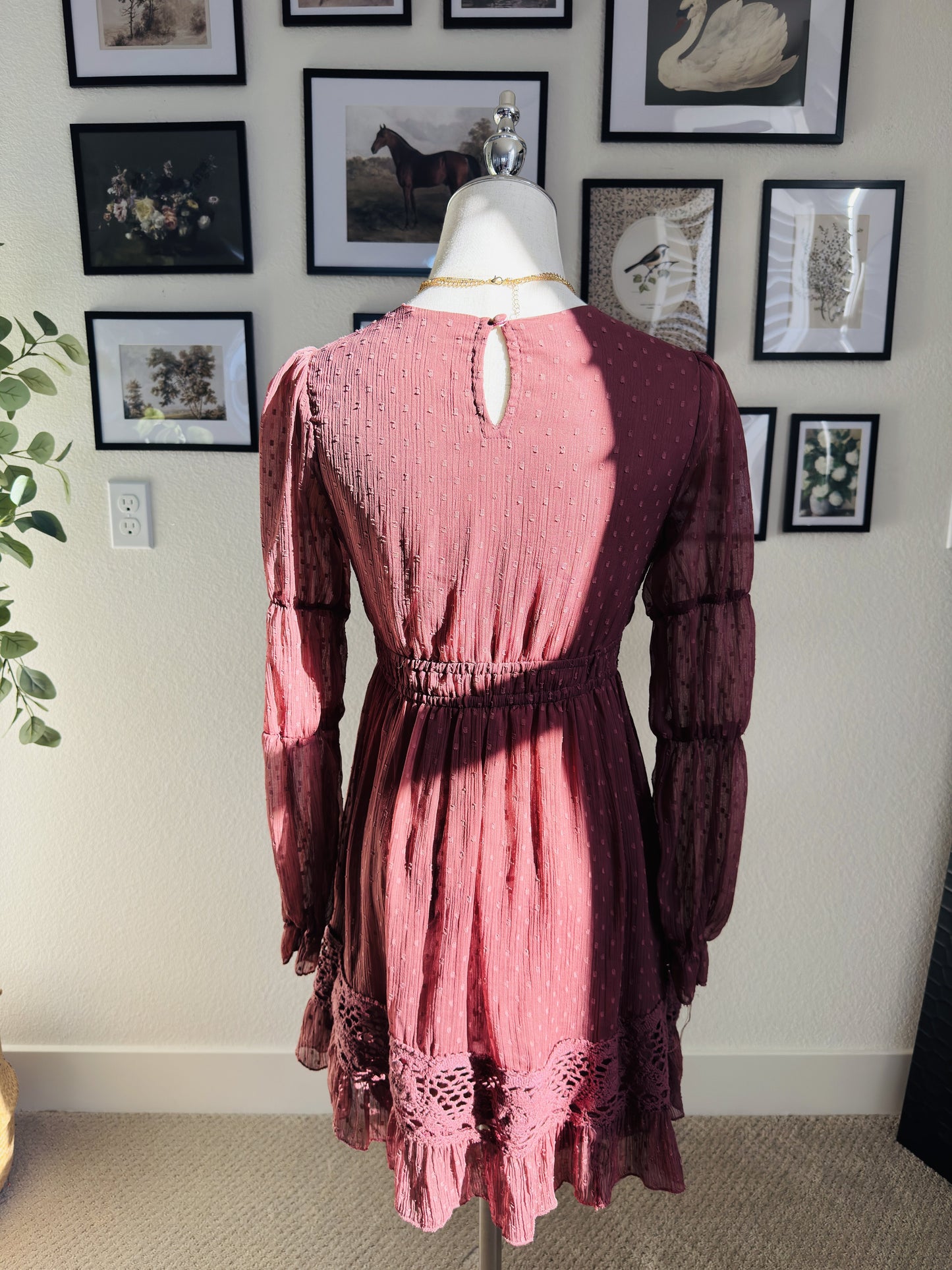 Fille Rose Swiss Dot Long Sleeve Mini Dress - Size M