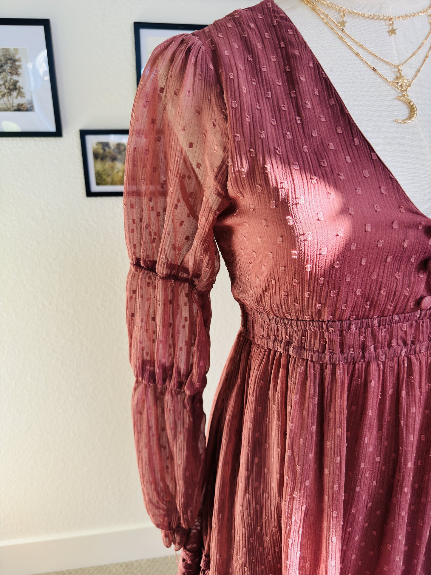 Fille Rose Swiss Dot Long Sleeve Mini Dress - Size M
