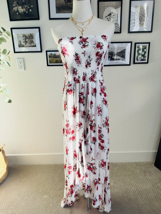 Bongo Strapless Floral Smocked High-Low Maxi Dress Size XL