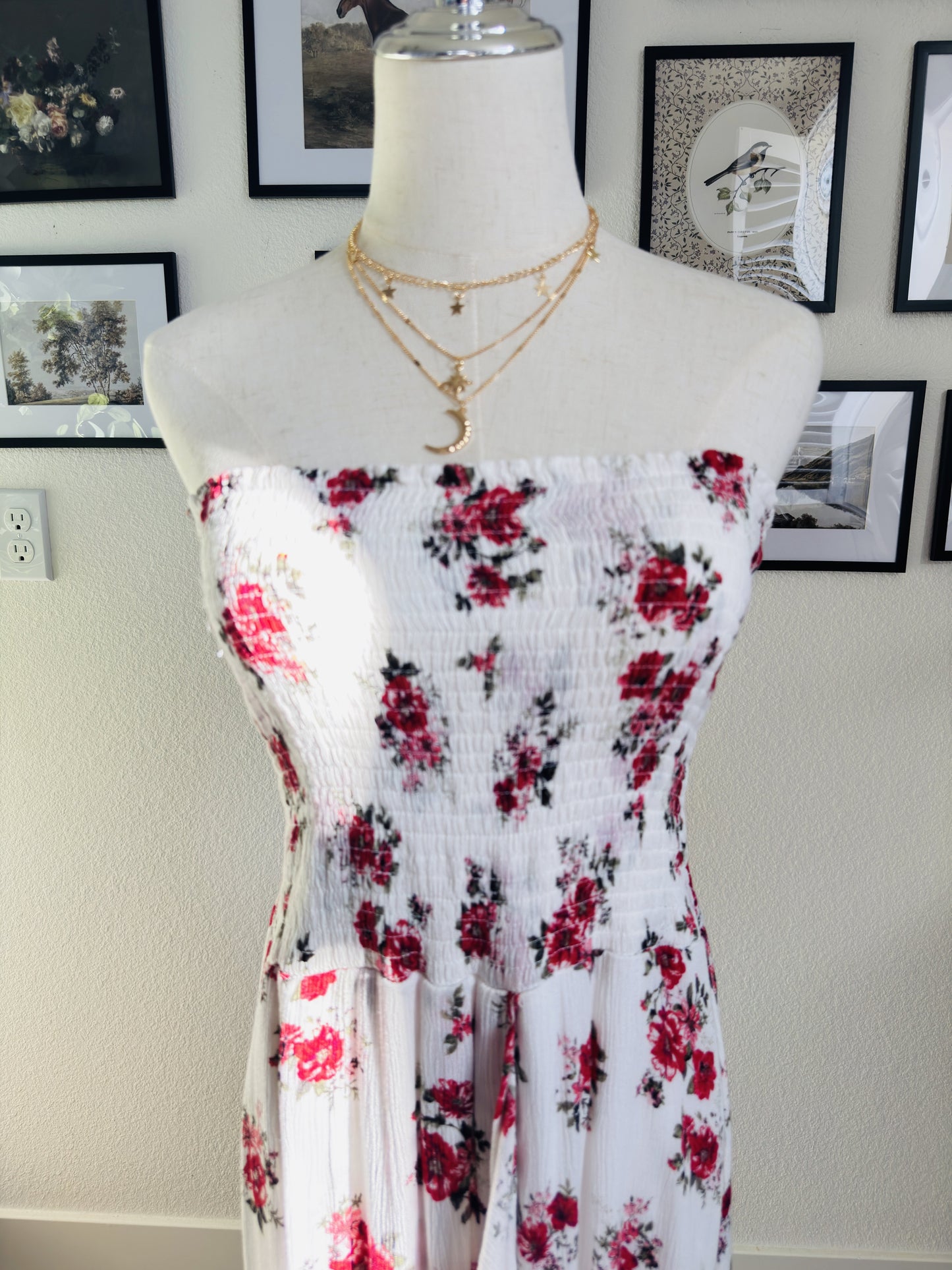 Bongo Strapless Floral Smocked High-Low Maxi Dress Size XL