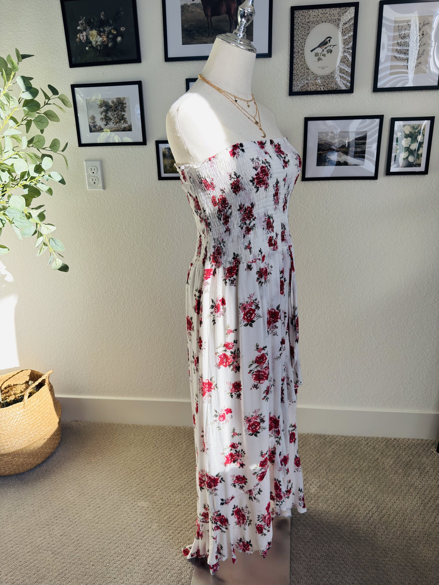 Bongo Strapless Floral Smocked High-Low Maxi Dress Size XL