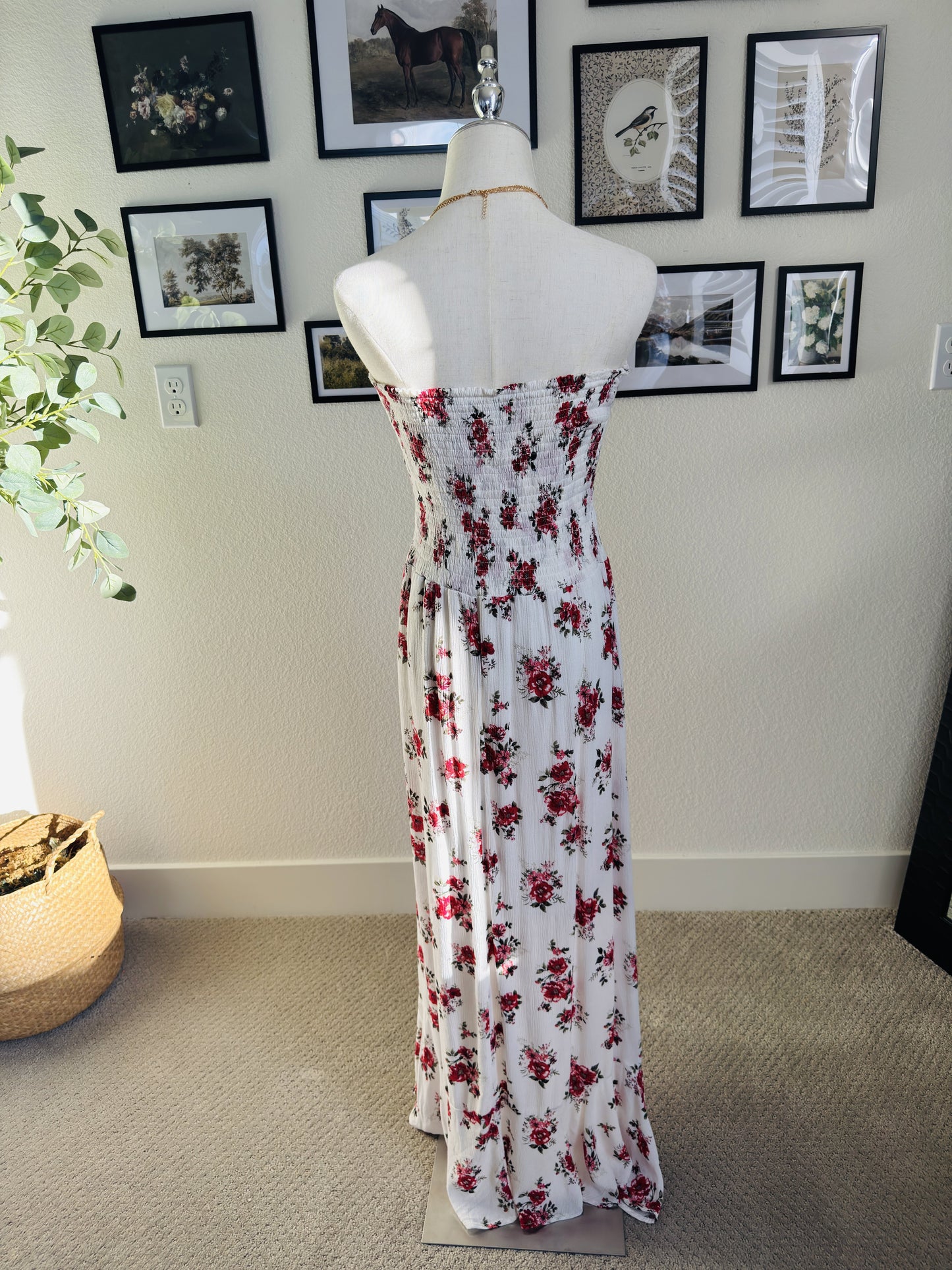 Bongo Strapless Floral Smocked High-Low Maxi Dress Size XL