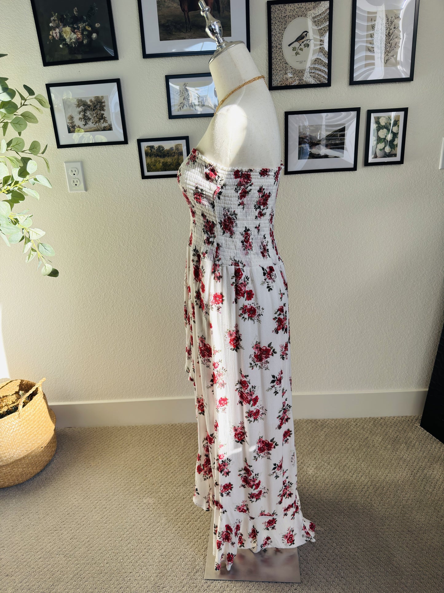 Bongo Strapless Floral Smocked High-Low Maxi Dress Size XL