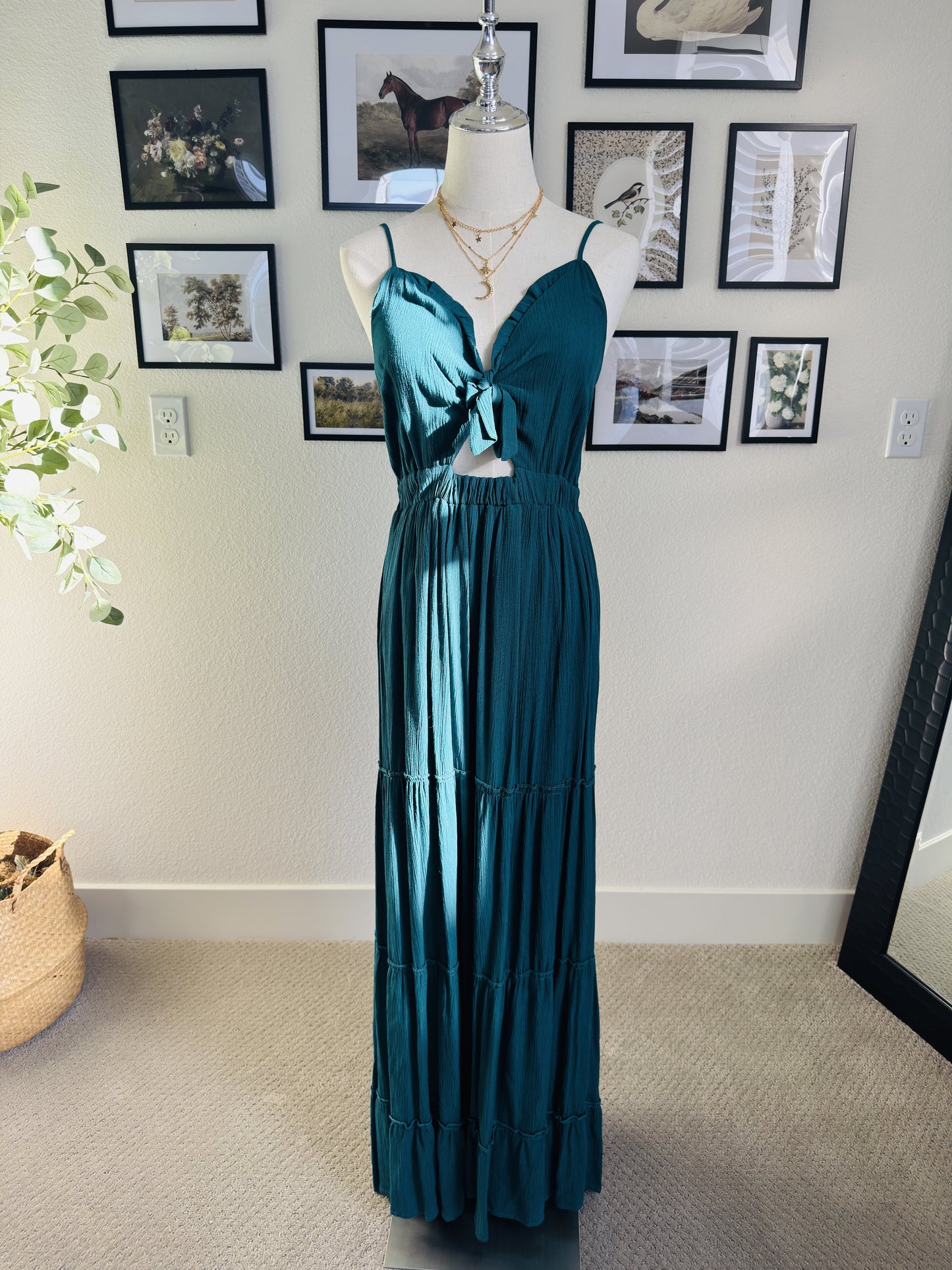 Justify Teal Tie-Front Tiered Maxi Dress - Size M