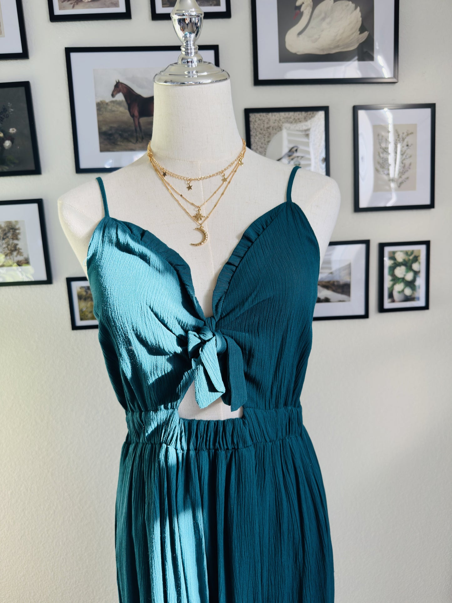 Justify Teal Tie-Front Tiered Maxi Dress - Size M