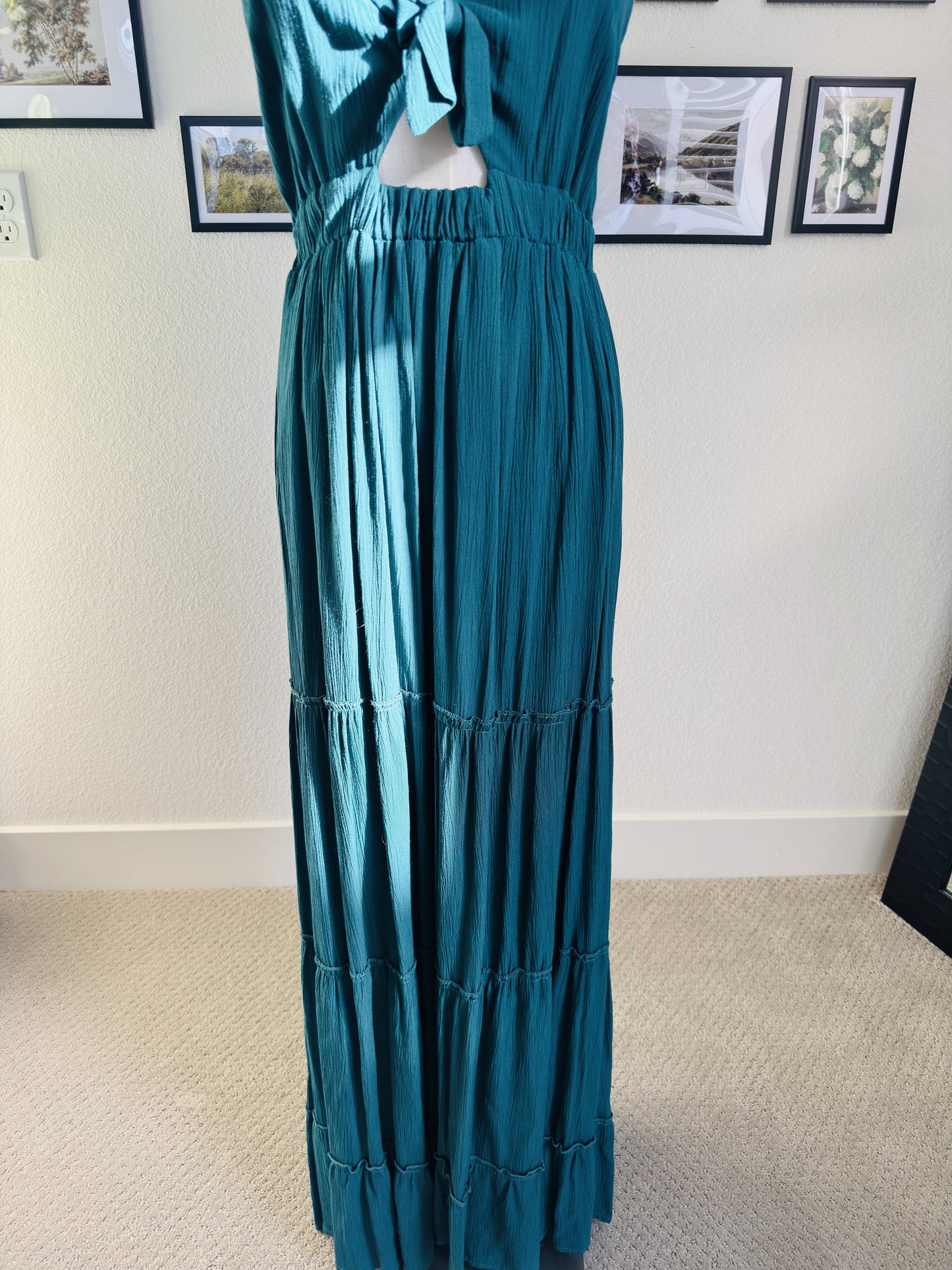 Justify Teal Tie-Front Tiered Maxi Dress - Size M