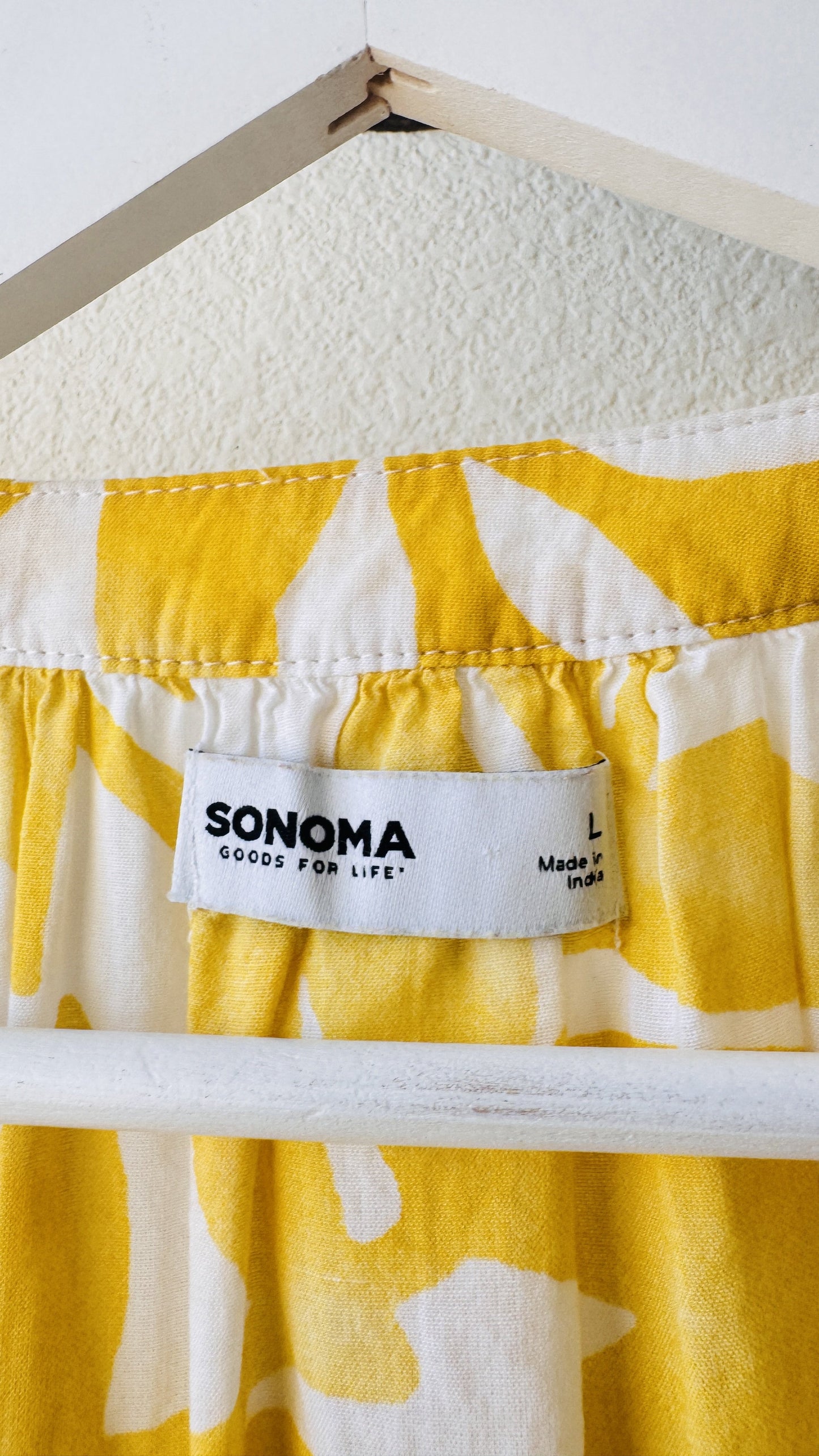 Sonoma Goods for Life Yellow Leaf Print Short Sleeve Blouse - Size L