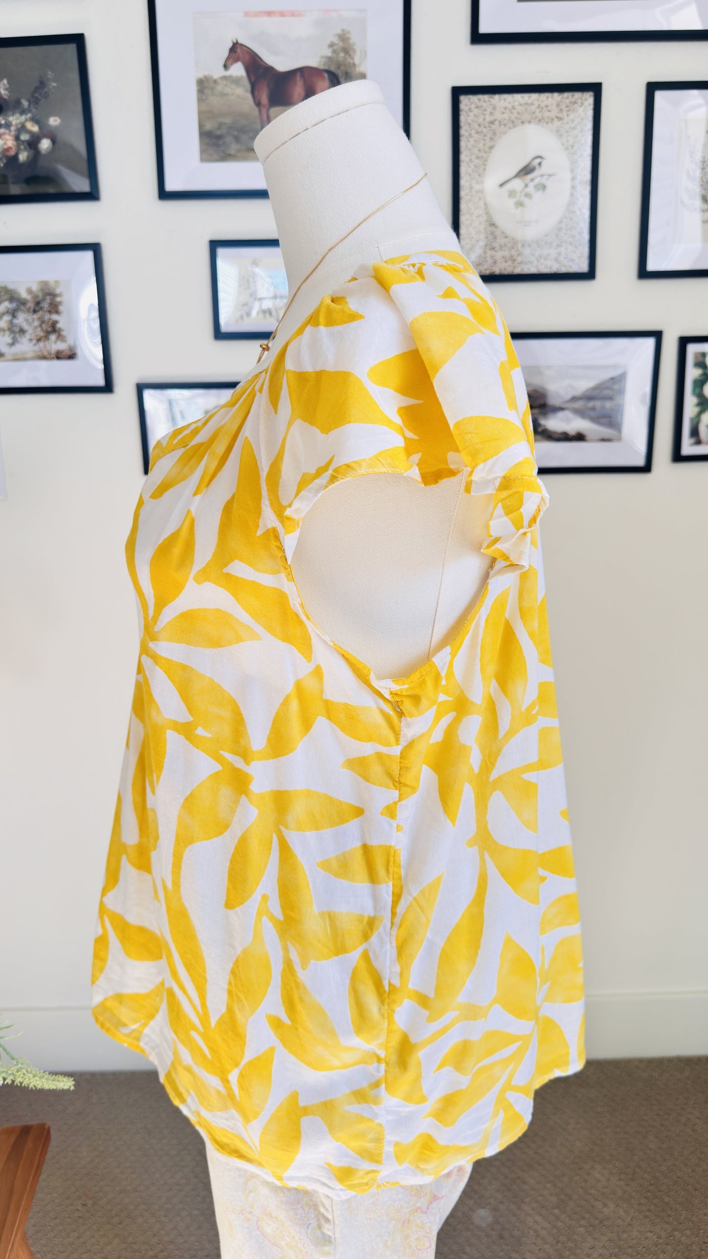 Sonoma Goods for Life Yellow Leaf Print Short Sleeve Blouse - Size L