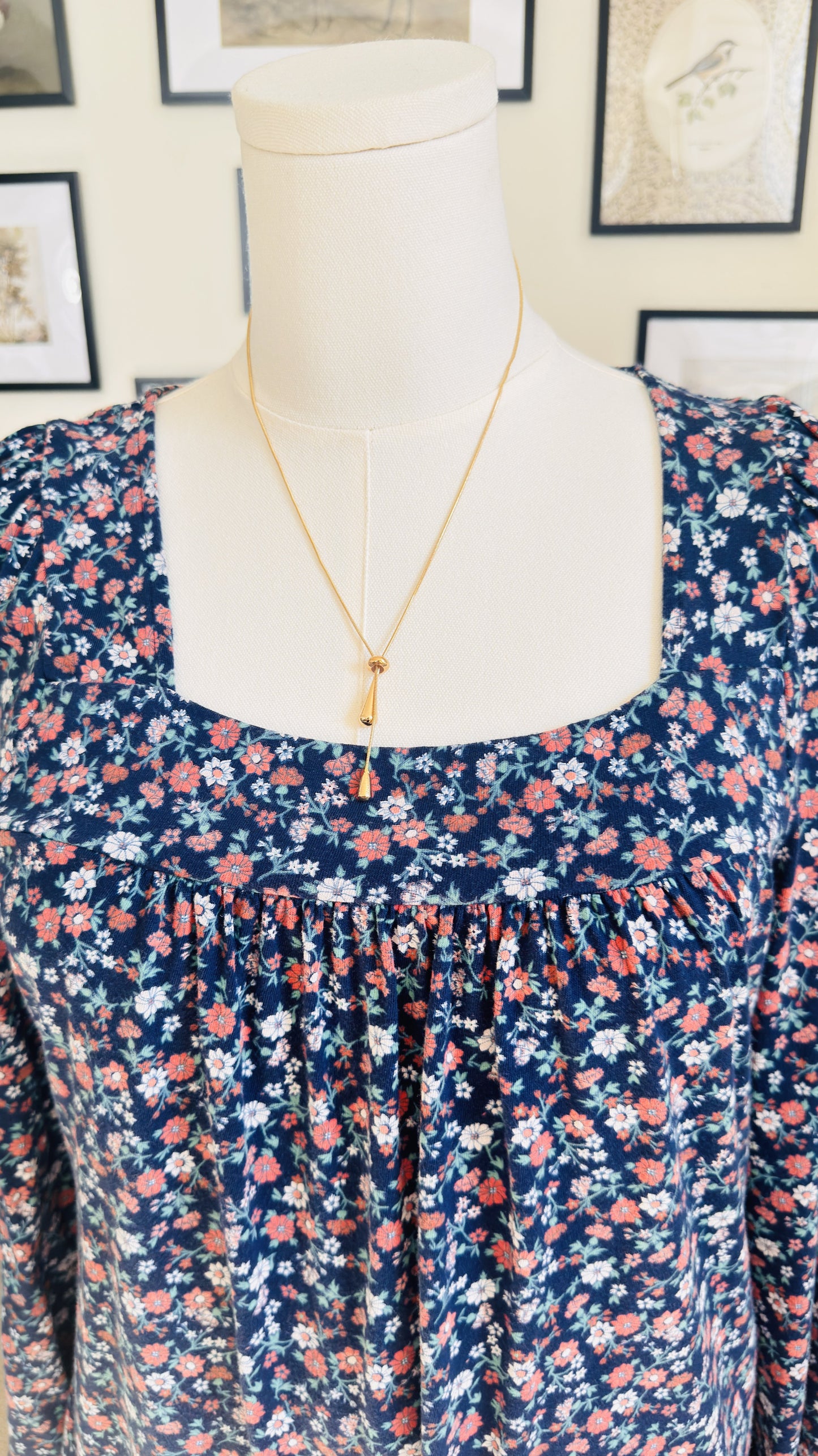 Lucky Brand Floral Square Neck Long Sleeve Top Size M