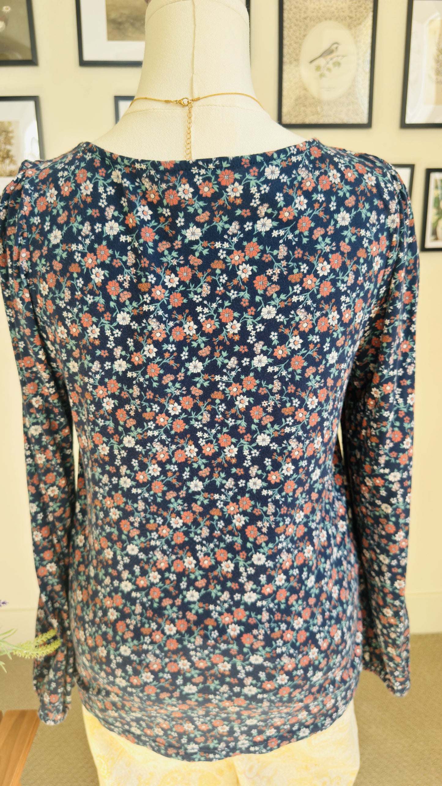 Lucky Brand Floral Square Neck Long Sleeve Top Size M