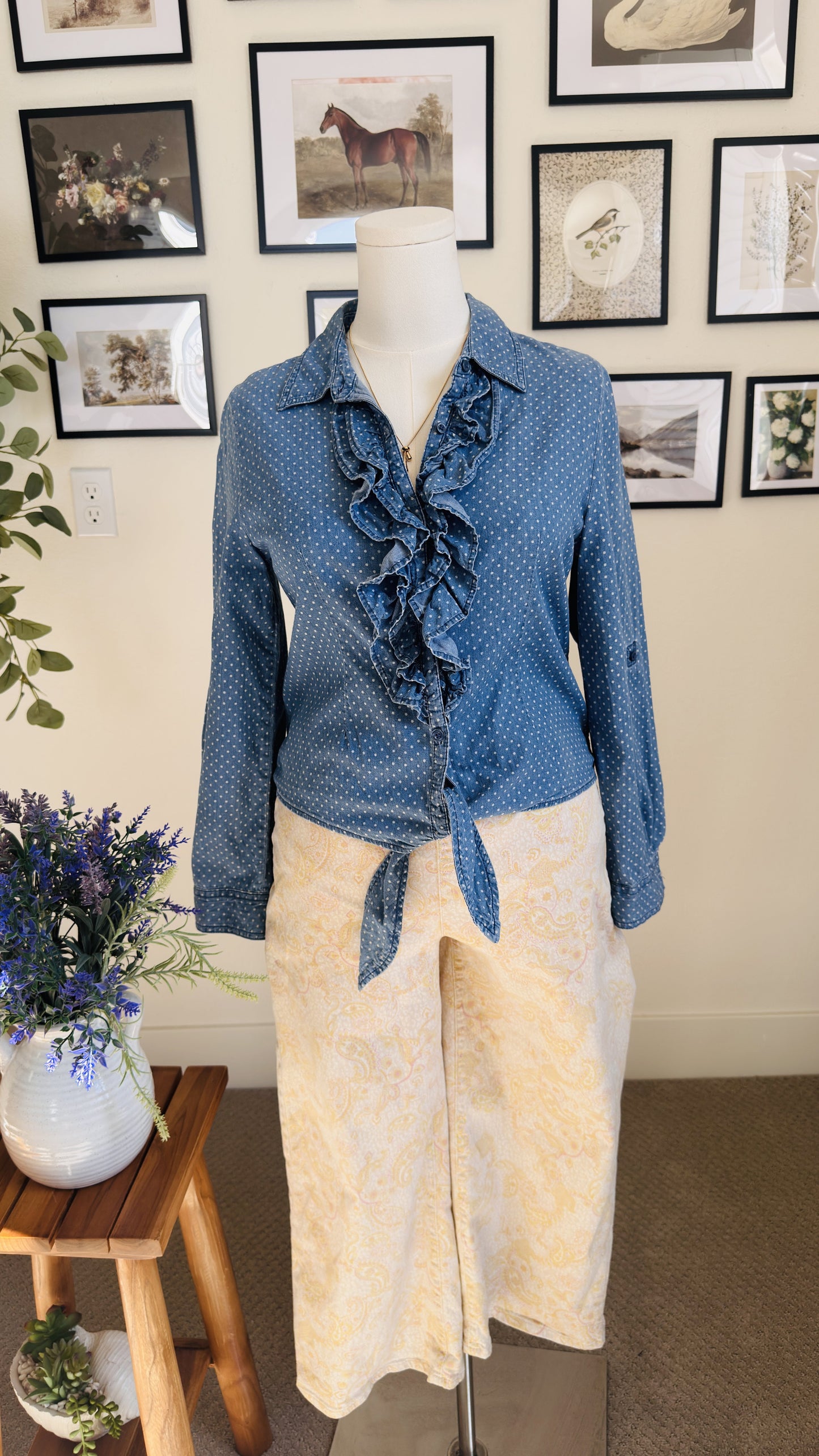 Arizona Jean Co. Polka Dot Ruffle Chambray Shirt - Size 18 1/2 Plus