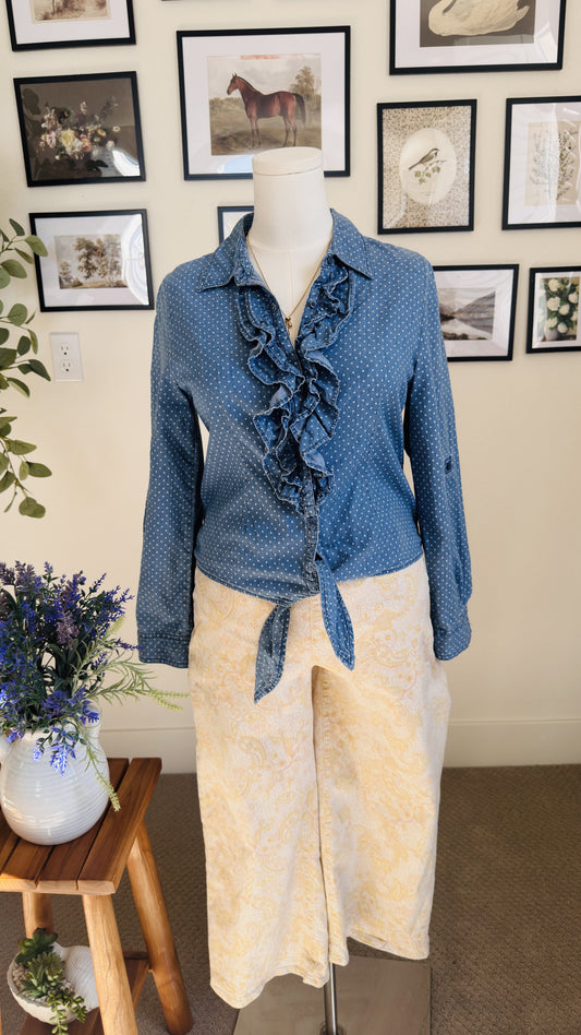 Arizona Jean Co. Polka Dot Ruffle Chambray Shirt - Size 18 1/2 Plus