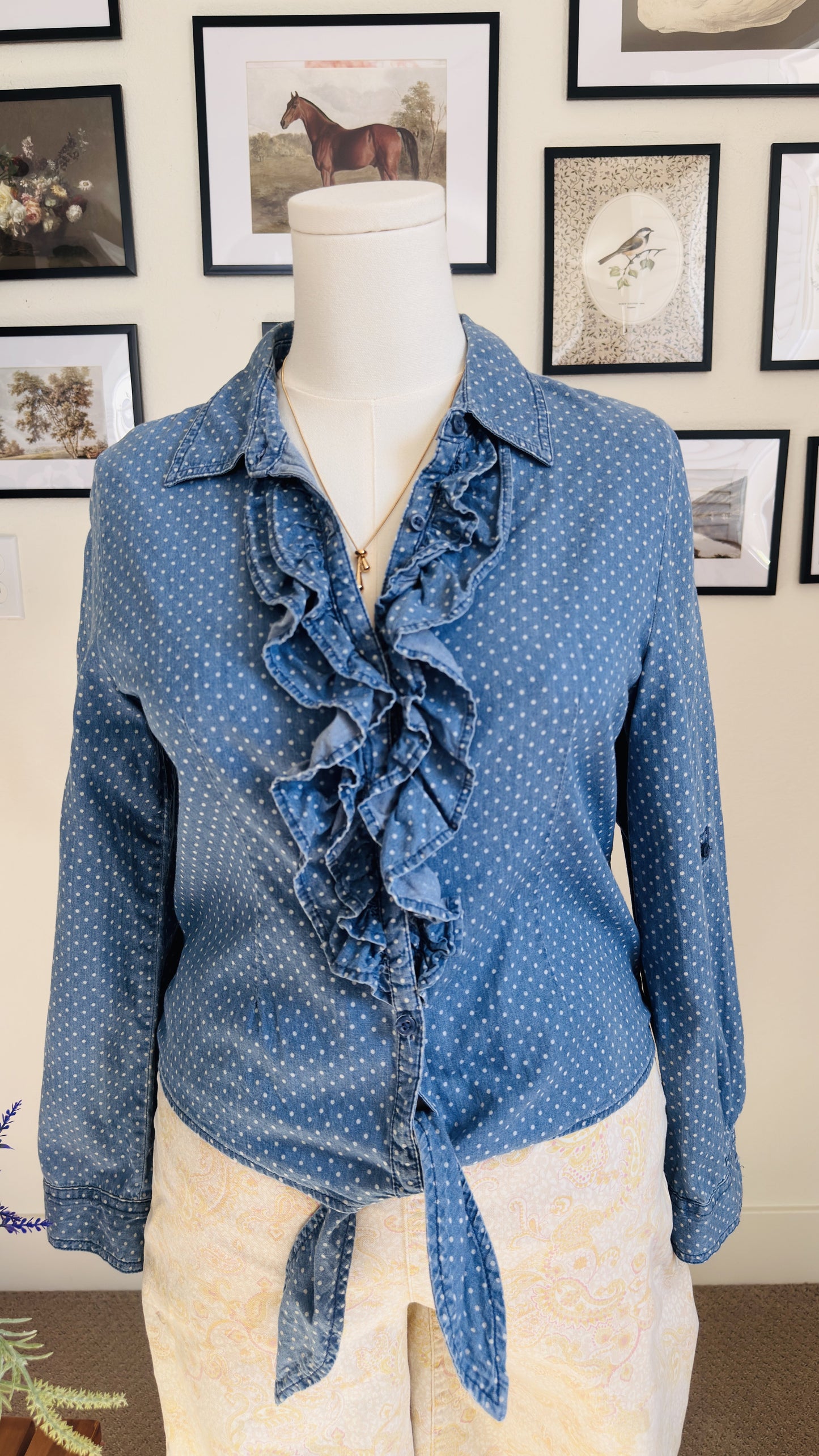Arizona Jean Co. Polka Dot Ruffle Chambray Shirt - Size 18 1/2 Plus