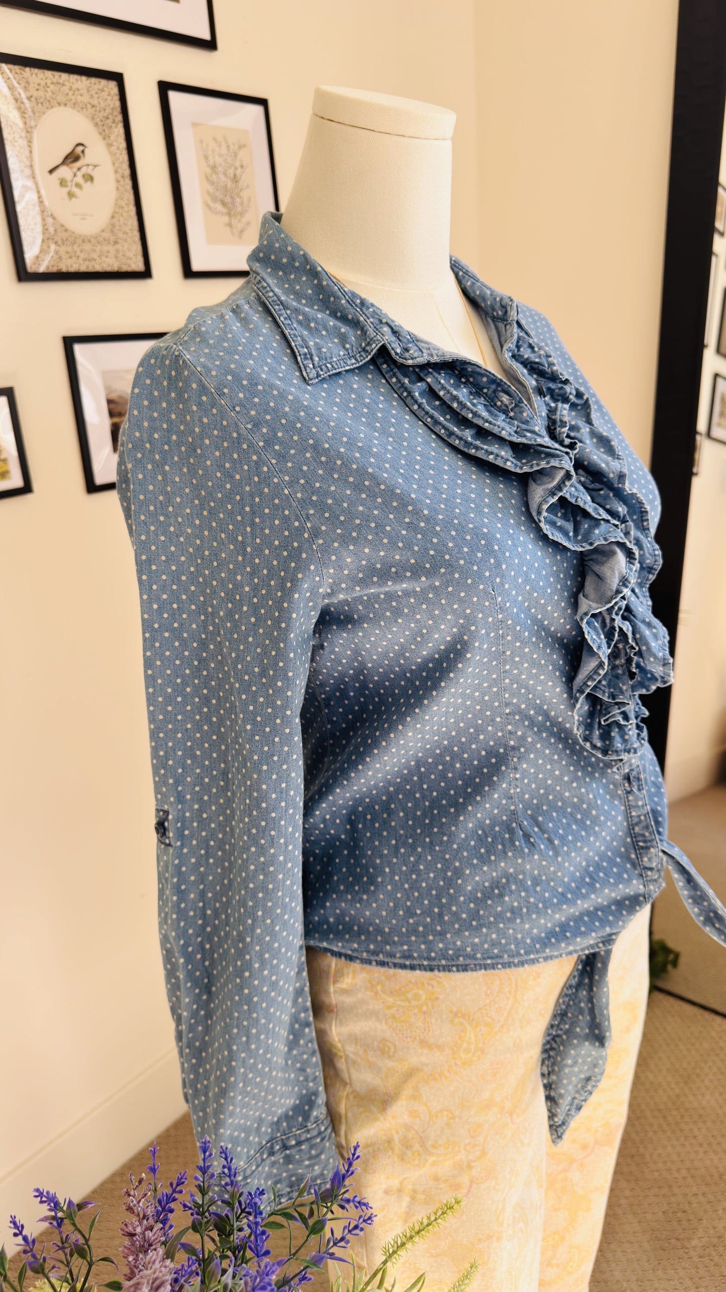 Arizona Jean Co. Polka Dot Ruffle Chambray Shirt - Size 18 1/2 Plus