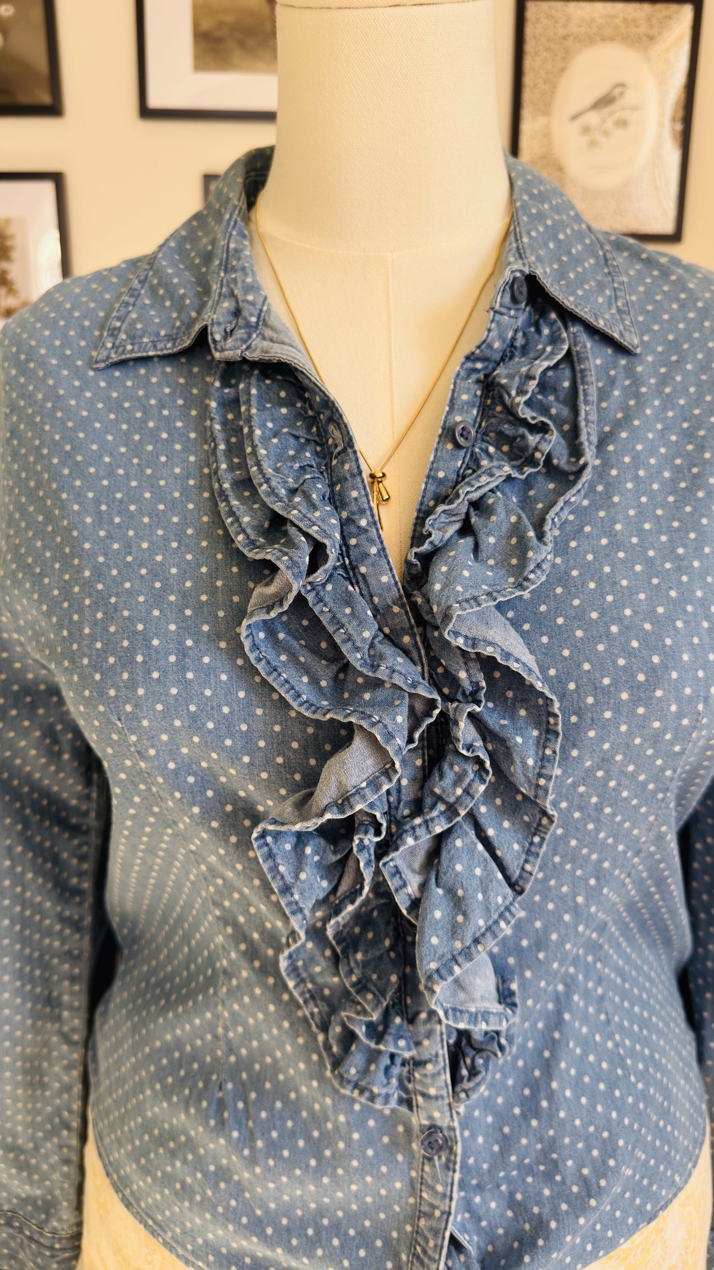 Arizona Jean Co. Polka Dot Ruffle Chambray Shirt - Size 18 1/2 Plus