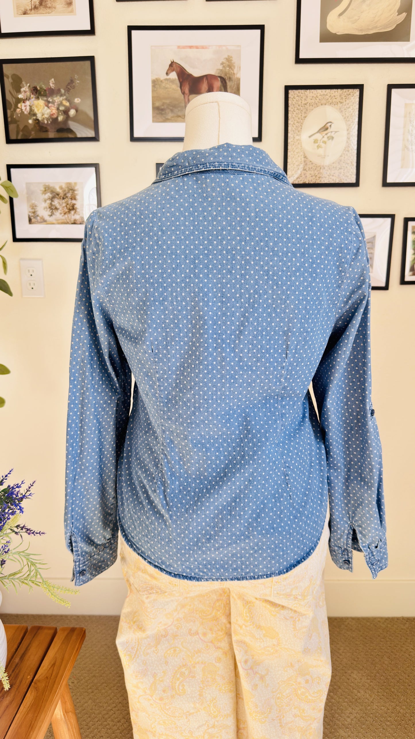 Arizona Jean Co. Polka Dot Ruffle Chambray Shirt - Size 18 1/2 Plus