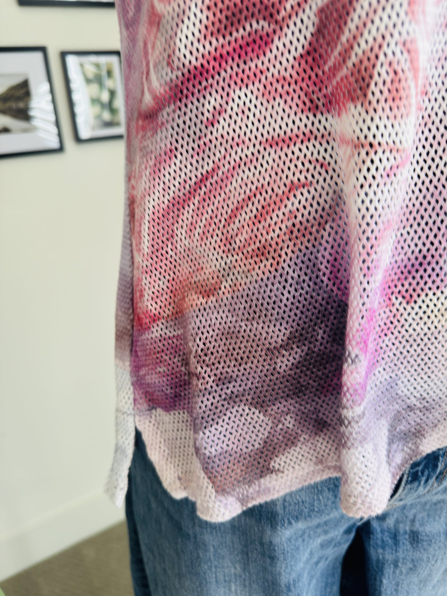 Pilcro Abstract Floral Mesh Short Sleeve Top - Size S