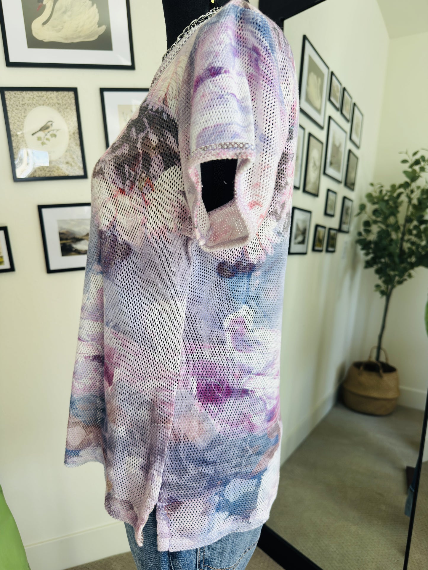 Pilcro Abstract Floral Mesh Short Sleeve Top - Size S