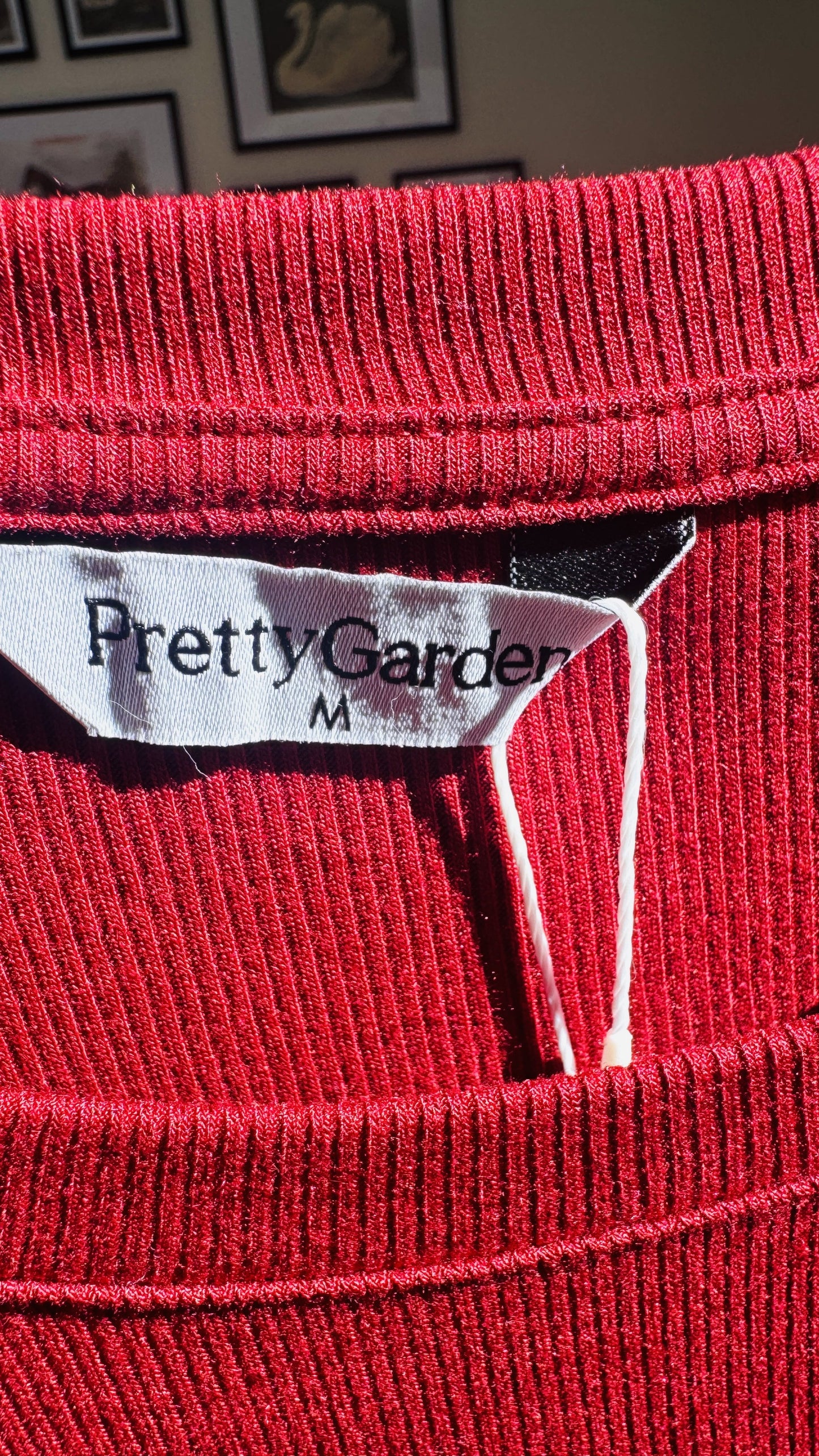 PrettyGarden Red Ribbed Short Sleeve Top - Size M