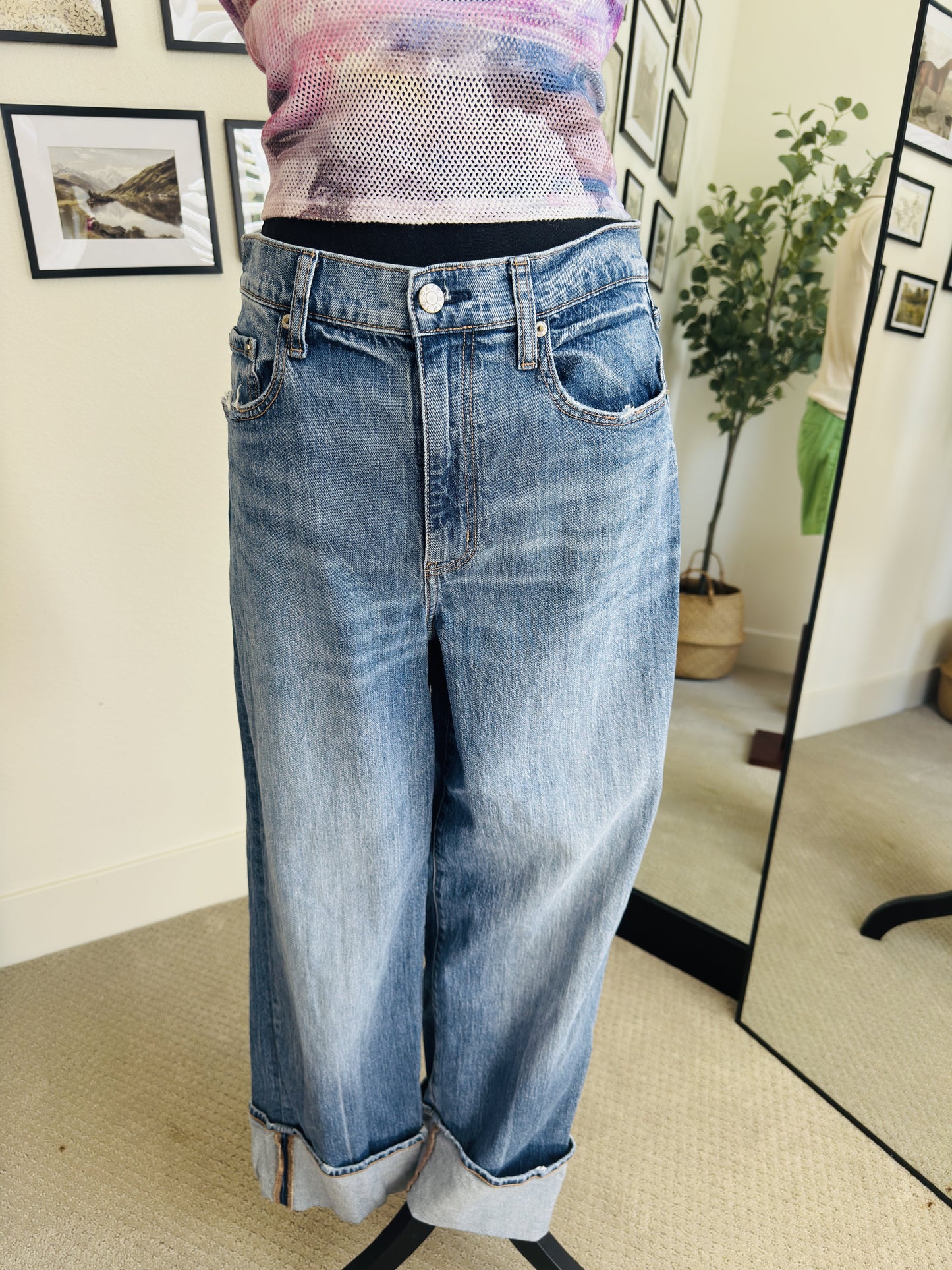 Daze Denim Tough Love High Rise Wide Leg Cuffed Jeans Size 28
