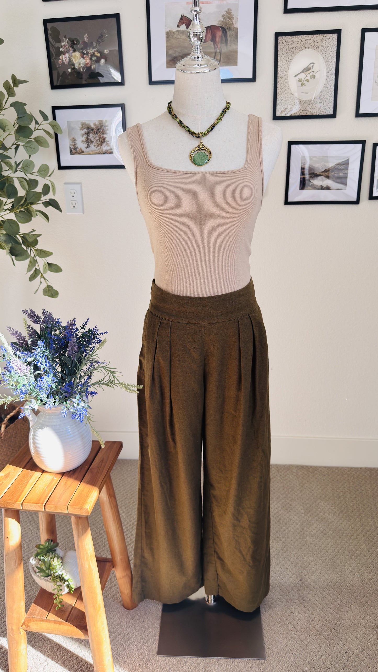 Abercrombie & Fitch Linen-Blend Wide-Leg Pleated Pants - Size S
