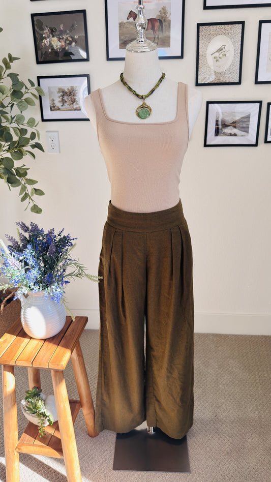 Abercrombie & Fitch Linen-Blend Wide-Leg Pleated Pants - Size S